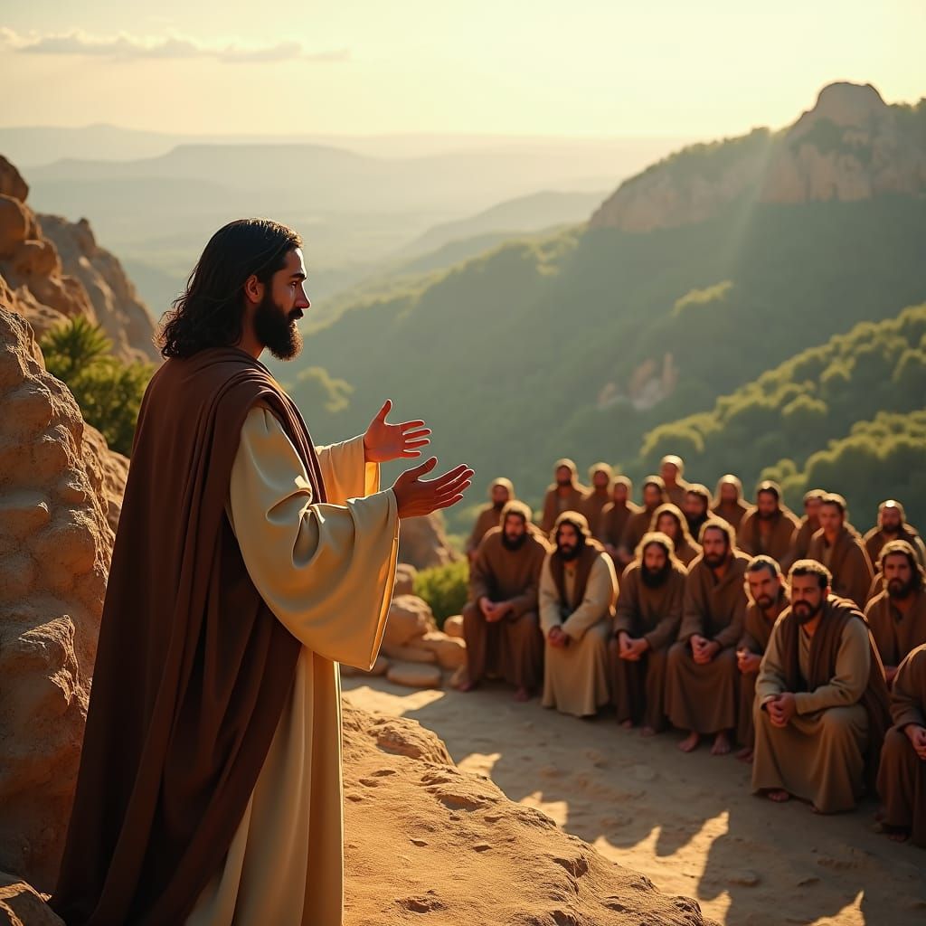 Jesus Teaches Disciples in Stylized Fantasy Art