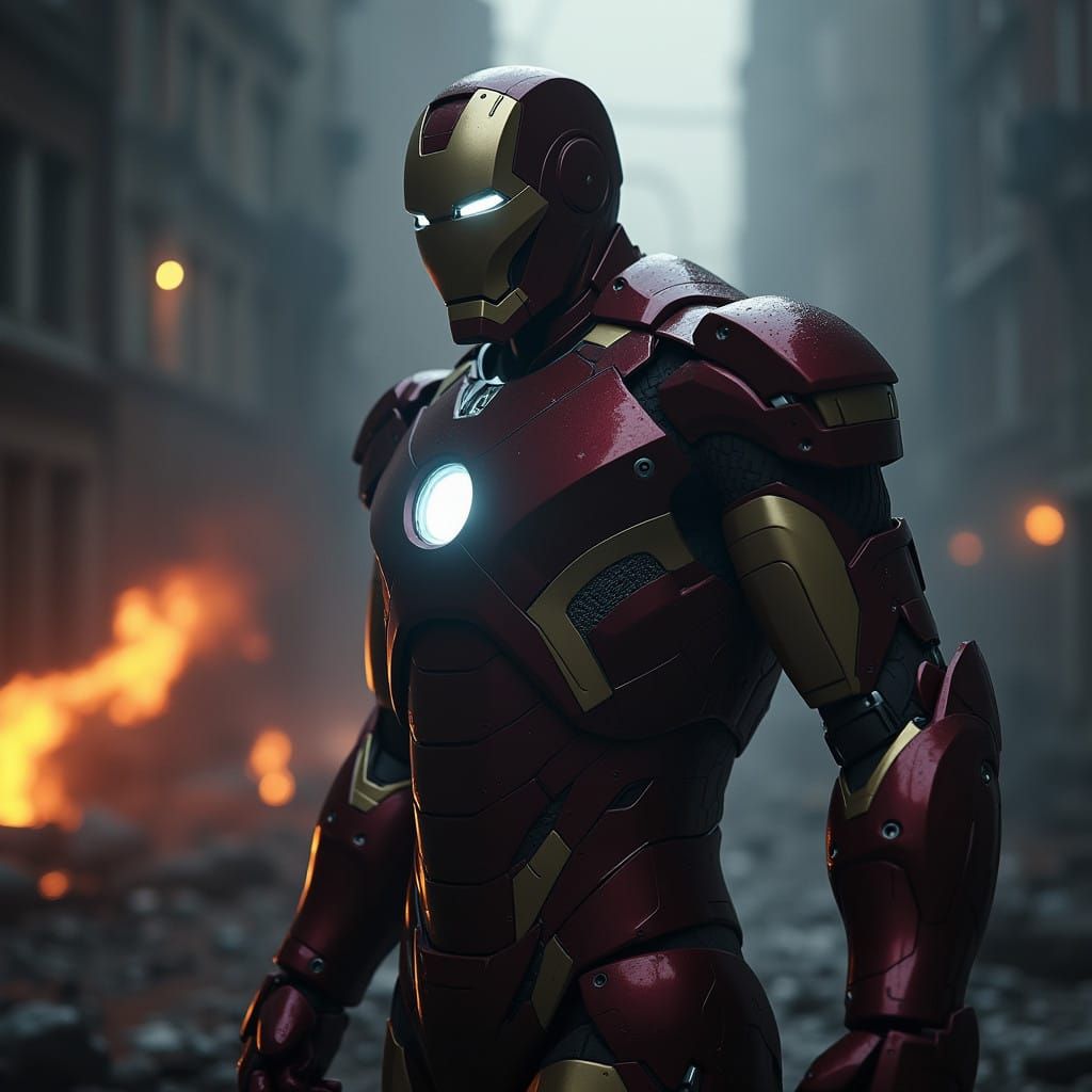 Dark Hyperreal Ironman in Cinematic Synth Style