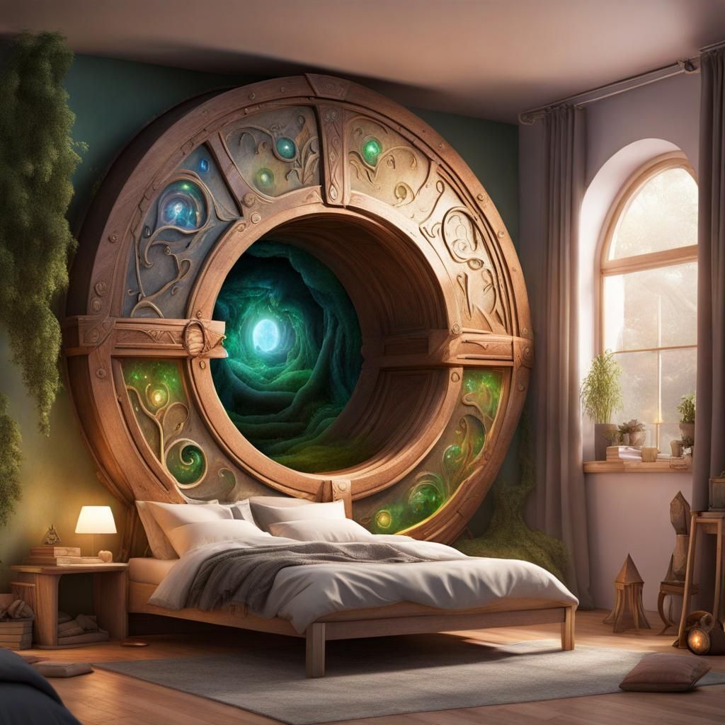 Elven Portal Opens in Bedroom, Fantasy Scene