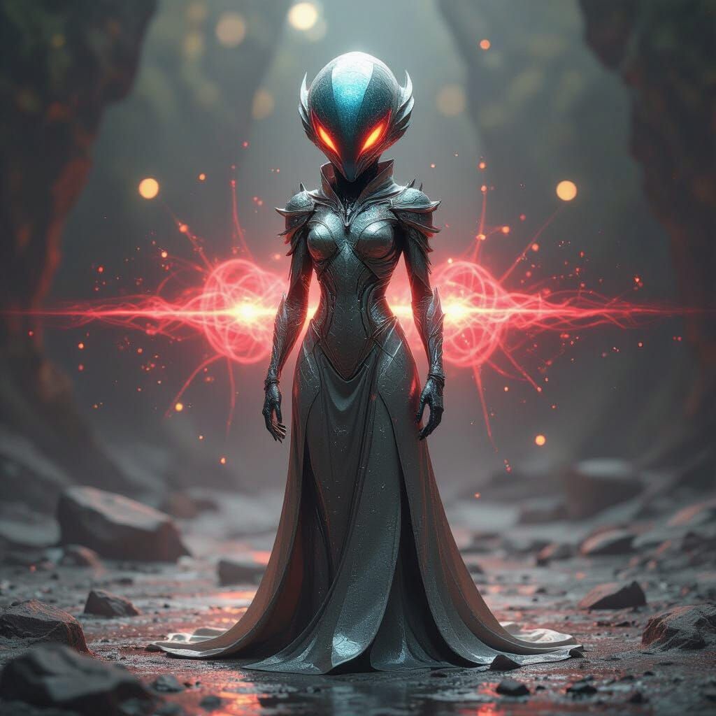 Alien Creature of Crystalline Metal with Gamma Rays