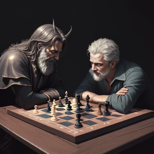 God and Devil Play Chess: Hyperrealistic Splash Art