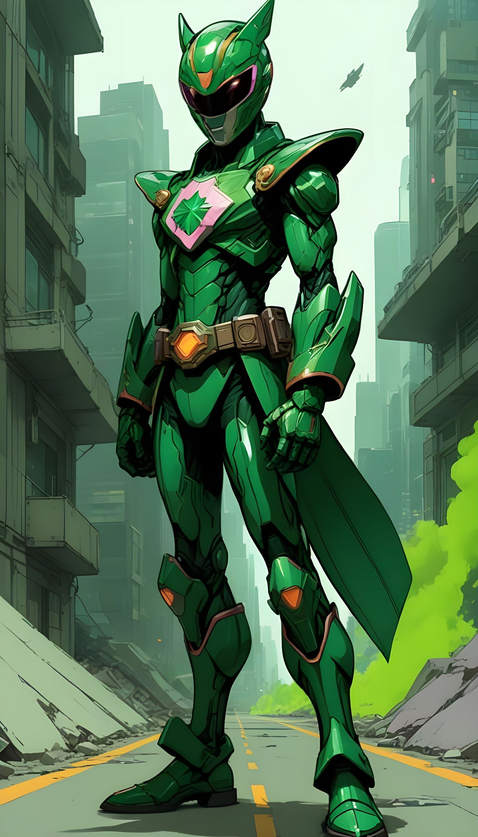 Anime-Inspired Power Ranger Glows in Neon Cityscape