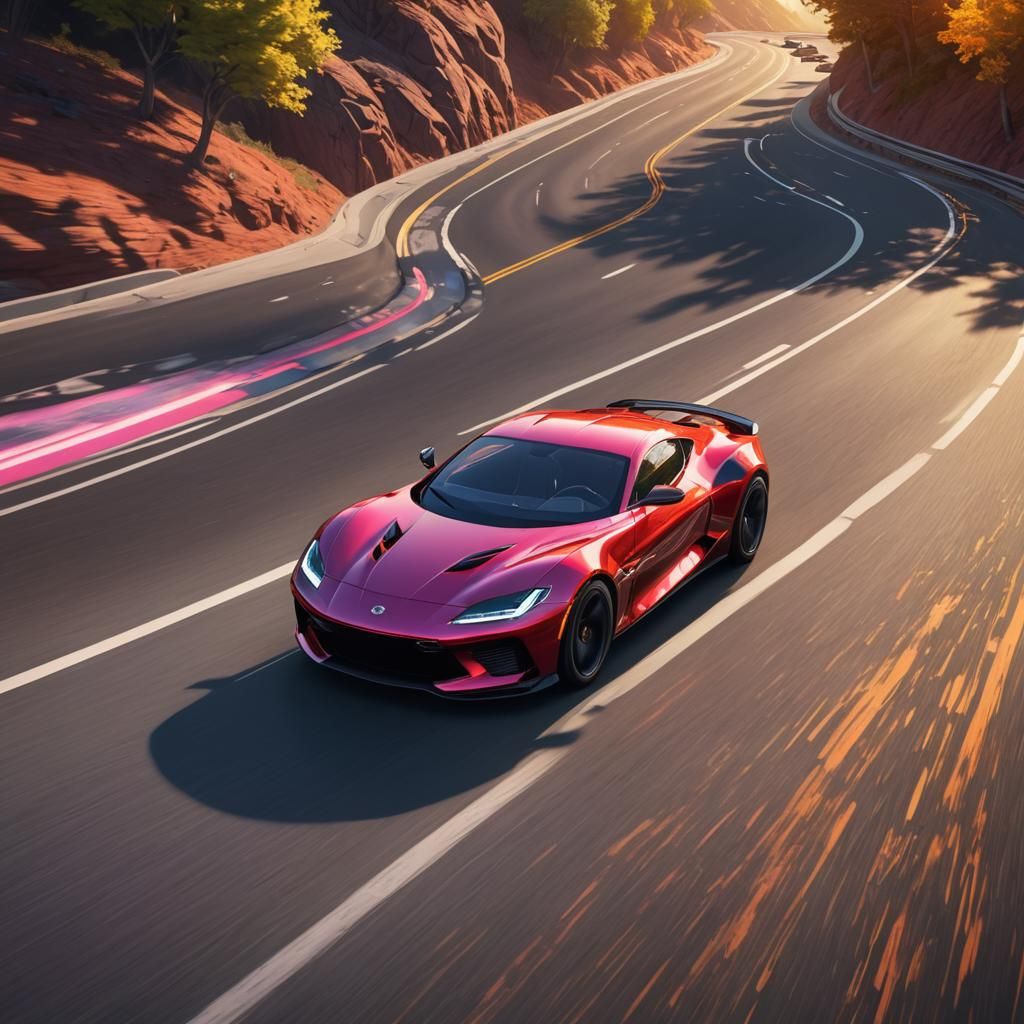 Sleek Sports Car Speeds Down Winding Road