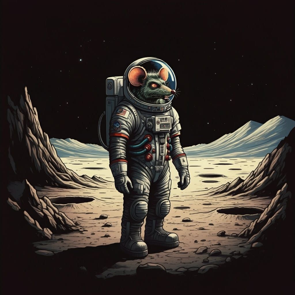RatFink in Retro-Futuristic Lunar Landscape