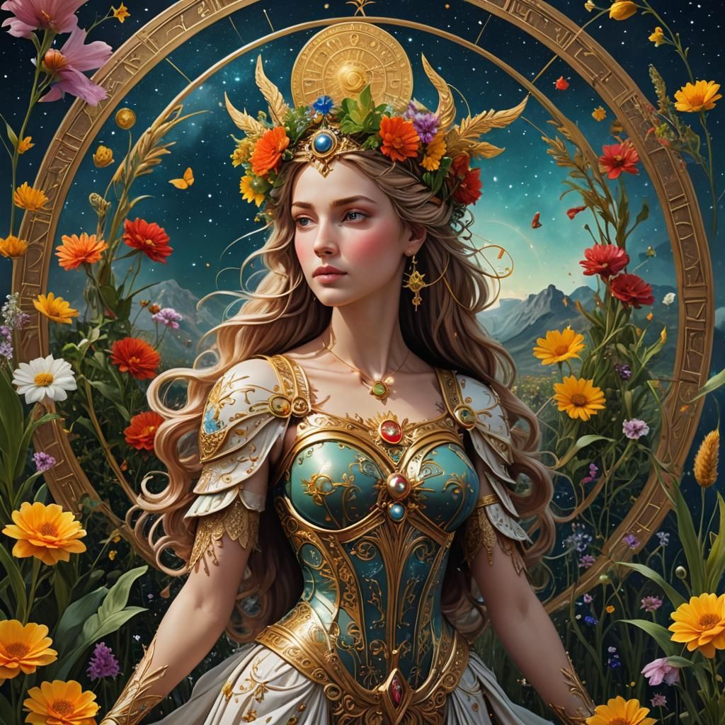 Virgo Goddess with Constellation in Digital Painting