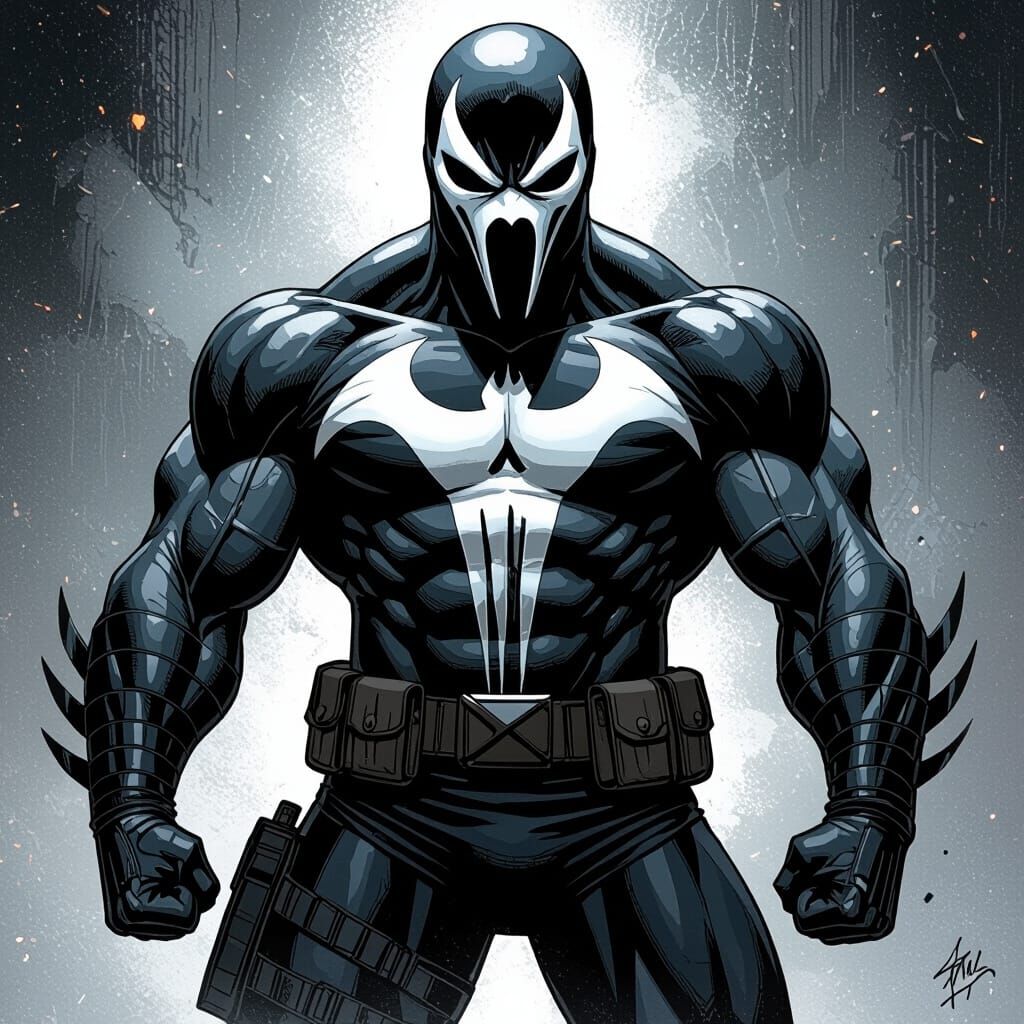 Armored Superhero with Ghostface Mask in Comic Style