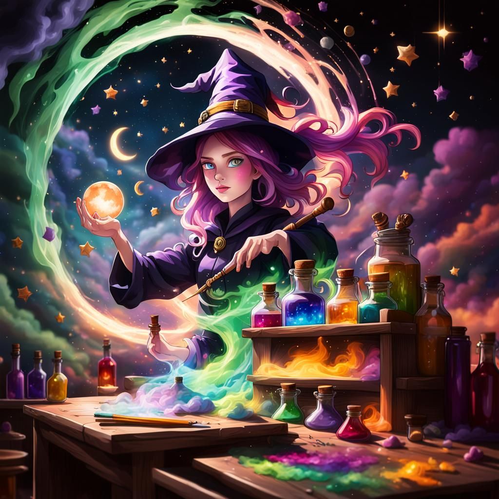 Magical Spell Casting by Young Witch