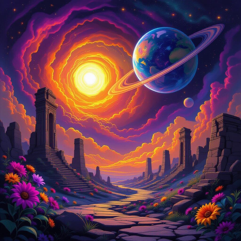 Vibrant Digital Painting of New Earth Orbiting Two Suns