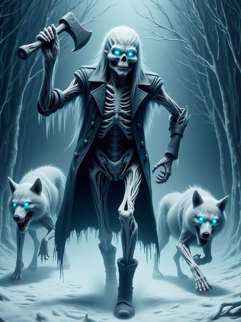 Menacing Skeleton Creature in Snowy Forest