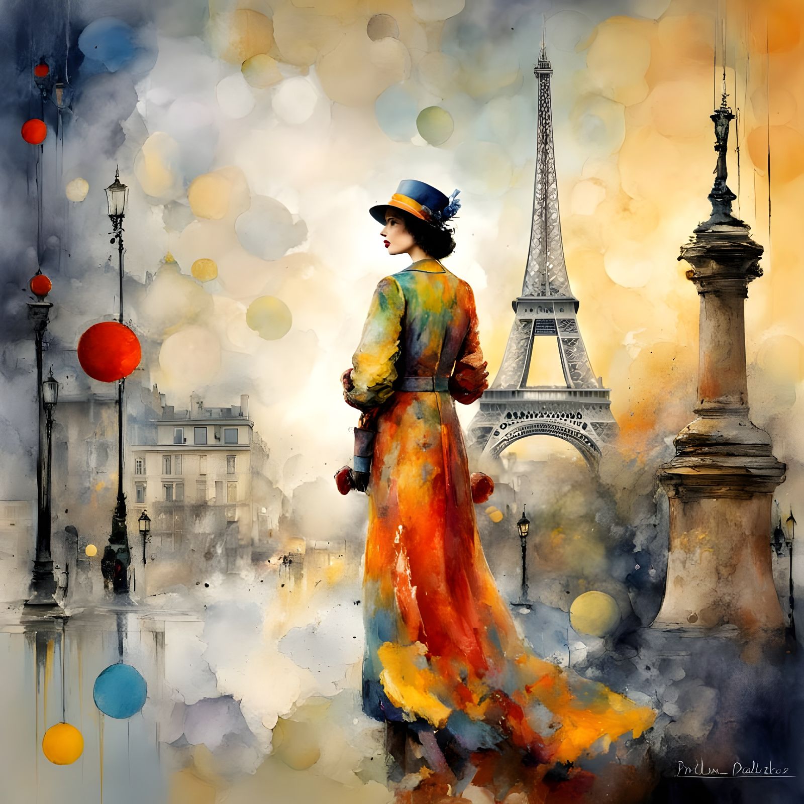 Glamorous 1920s Parisian Fashion in Whimsical Watercolor