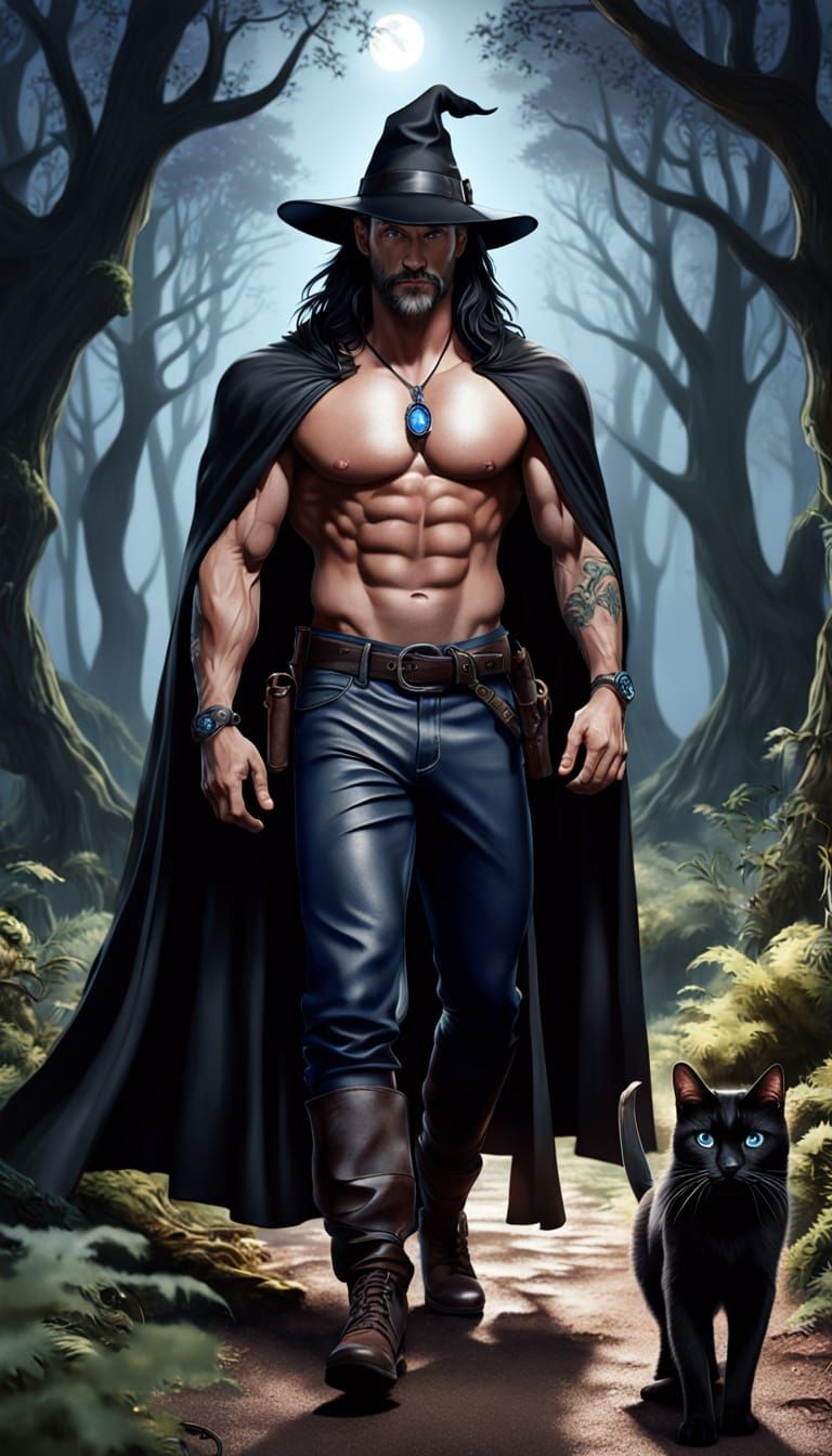 Handsome Male Witch Walking Through Enchanted Forest