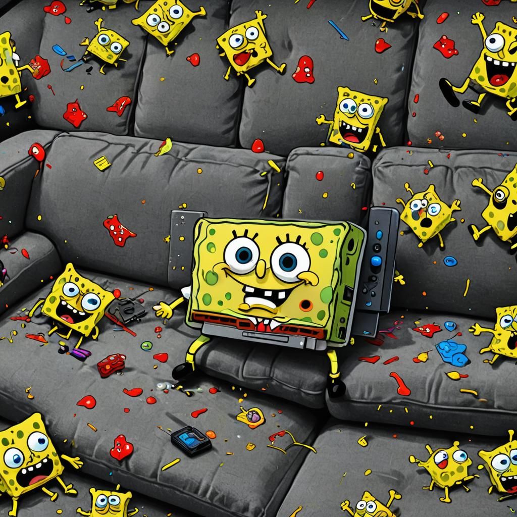 SpongeBob Plays PSP in Vibrant Pop Art Style