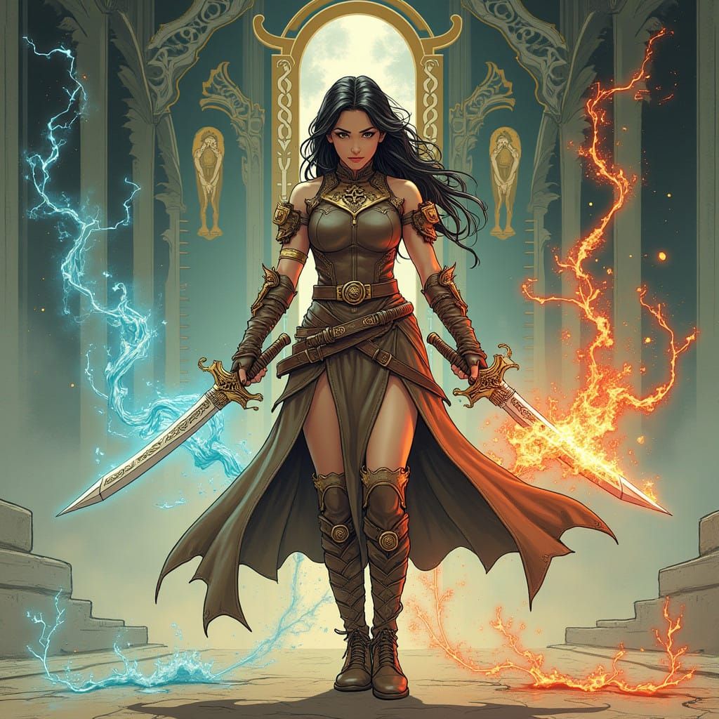 Mysterious Nature Warrior in Cyberpunk-Inspired Manga Style