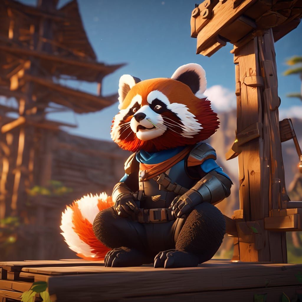 Fortnite Red Panda Character Builds Glowing Ramp