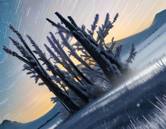 Star Trails over Lavender Field in Tundra