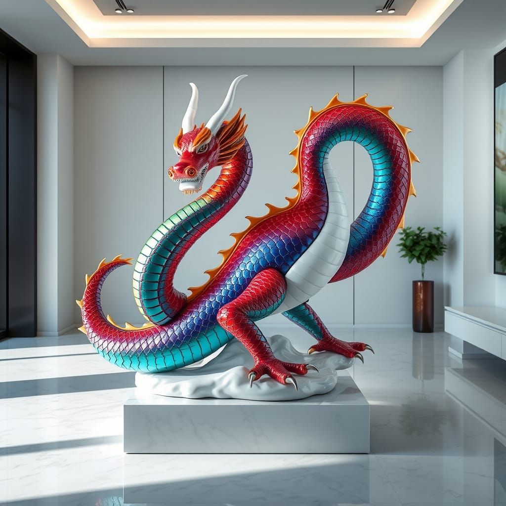 Porcelain Dragon Sculpture in Modern Minimalist Room