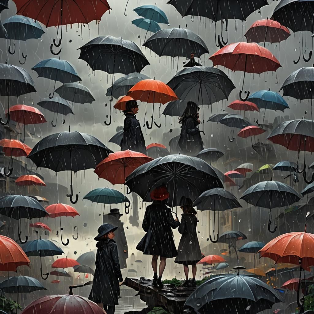 Heartbreak Under a Colorful Umbrella: Fantasy Art