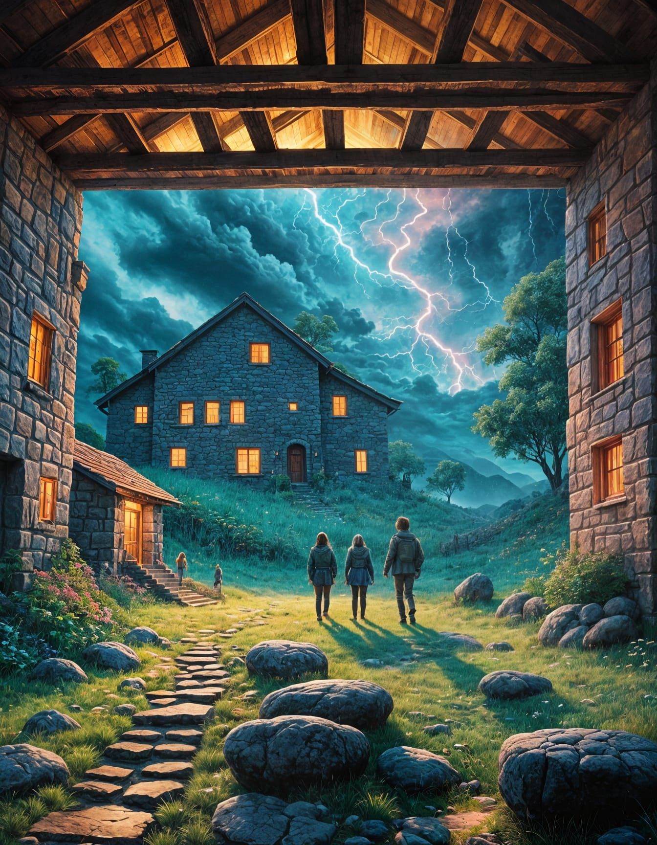 Midnight Thunderstorm in Ethereal Botanic Gardens