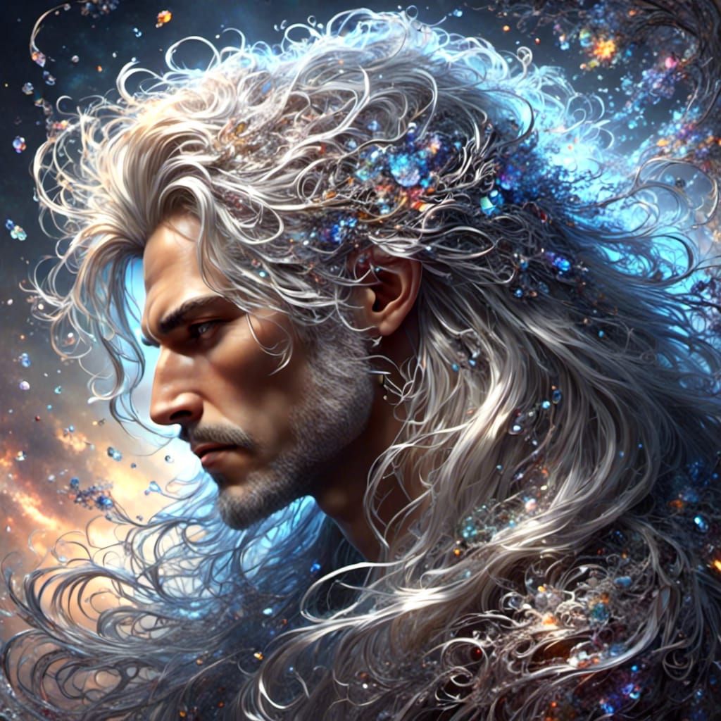 Anime Style Silver Haired Man: 3D Digital Art