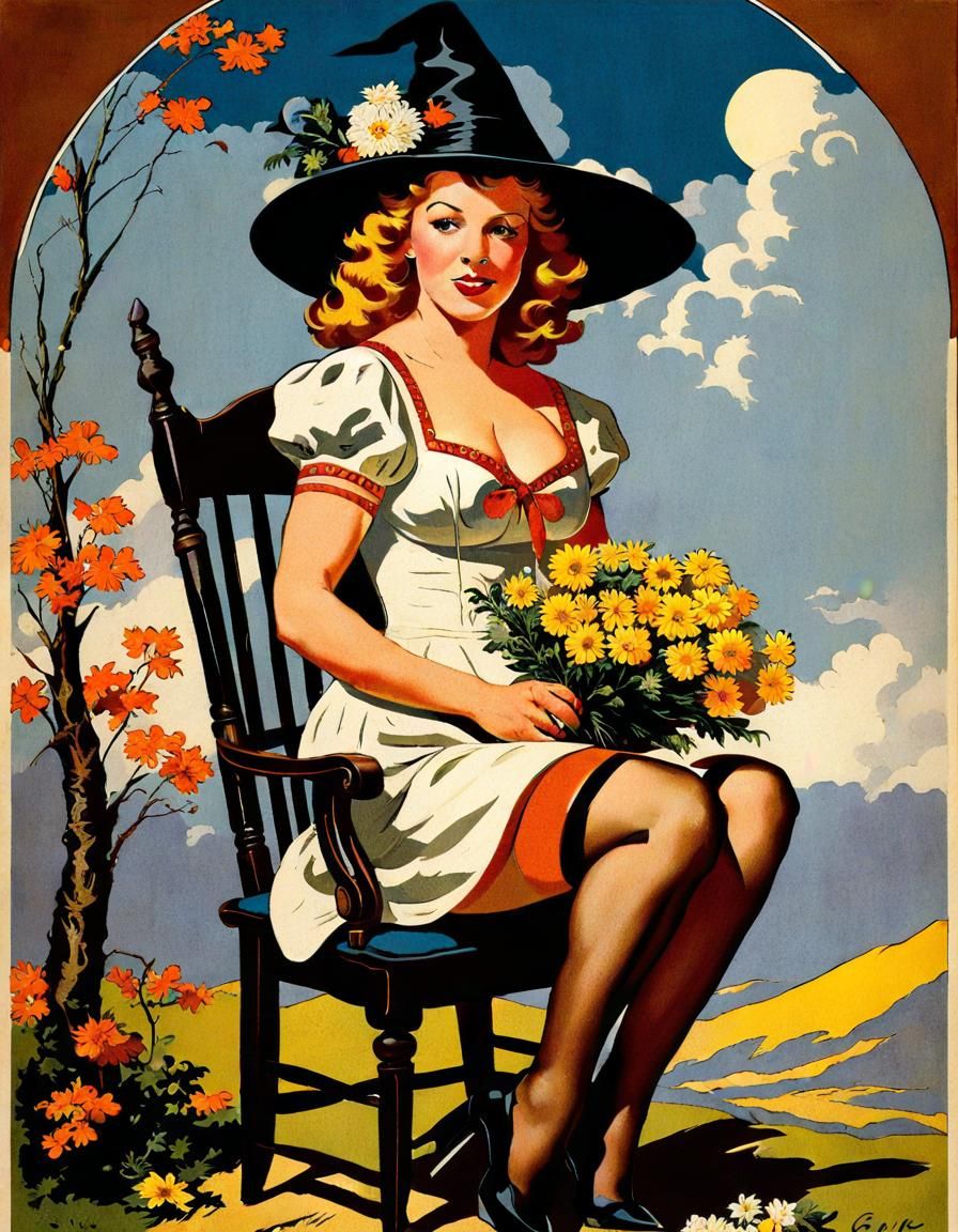 Strawberry Witch with Flower Bouquet, Poster Art Style