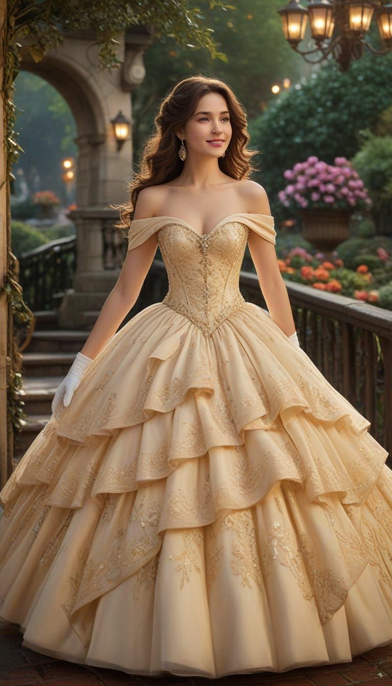 Enchanting Belle in Whimsical Golden Gown