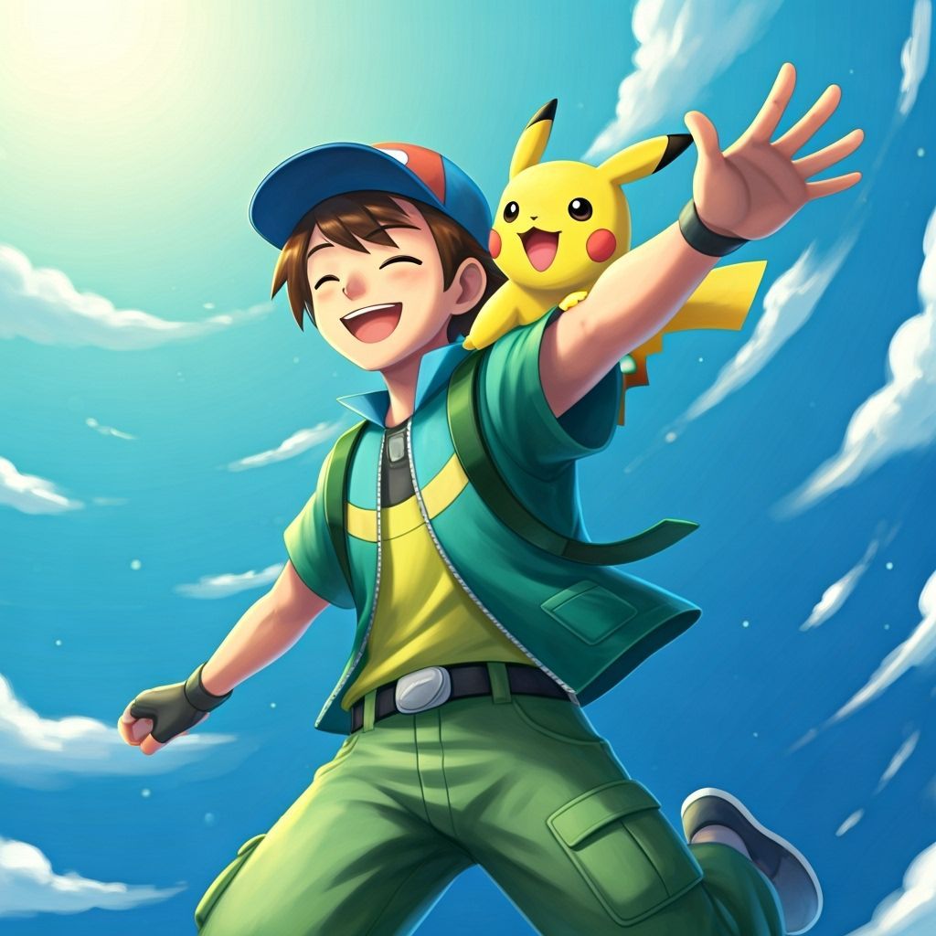 Pokémon Trainer Ritchie Leaps for Joy with Sparky
