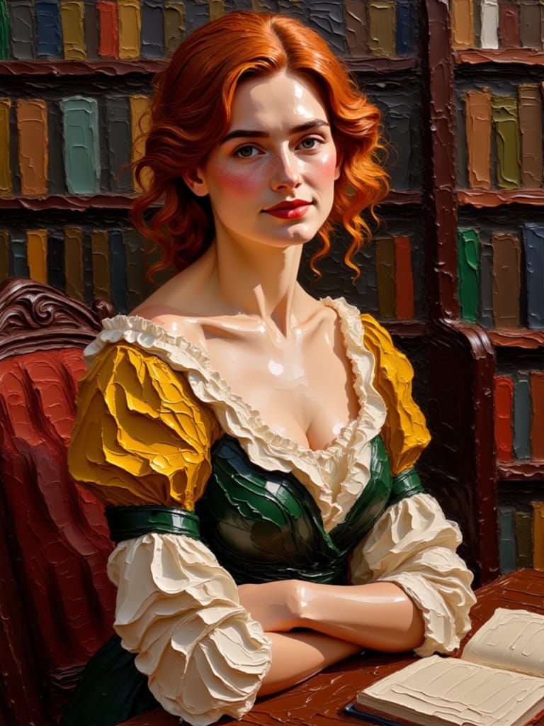 Victorian Woman with Freckles in Impasto Oil Painting