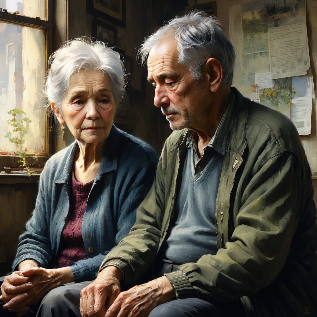 Surreal Morning Portrait of an Elderly Couple in a Quiet Mom...