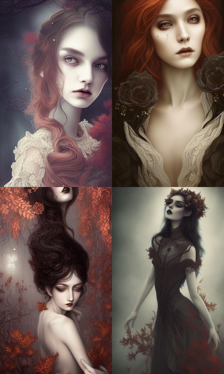 Romantic Gothic Portrait of Androgynous Woman in Rococo Dres...