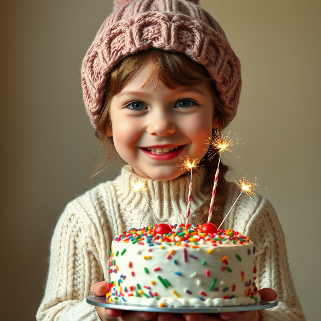Girl with New Year's Cake in Impressionist Style