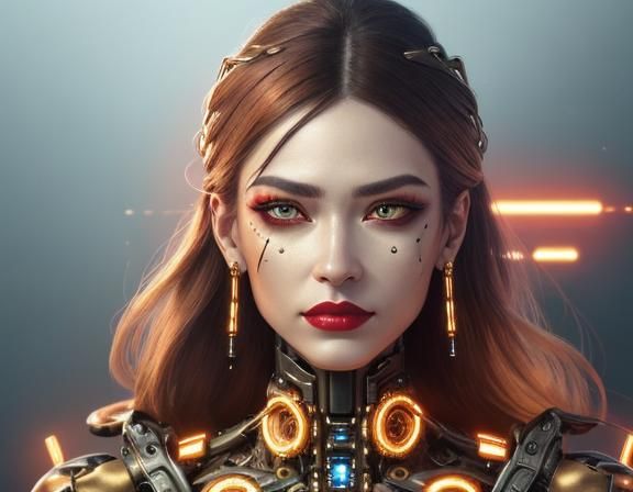 Cybernetic Woman Portrait with Intricate Metallic Details