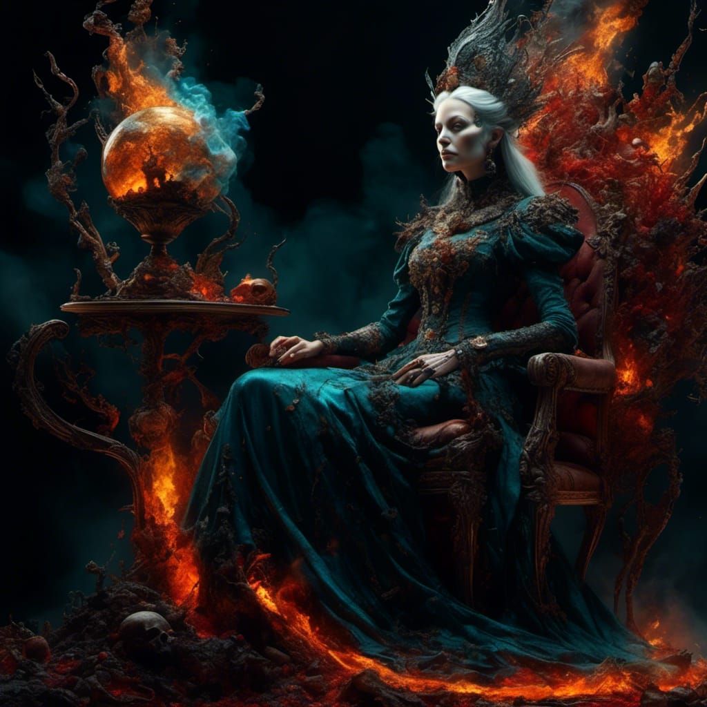 Surreal Fire Witch Queen in Detailed Digital Art