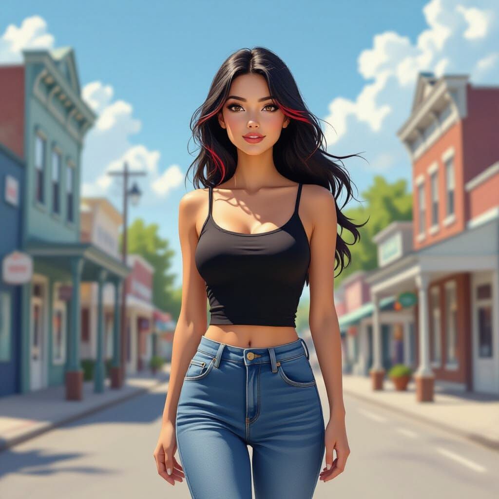 Model Lorabel Mazzolini Walks in Sunny Town, Superhero Style