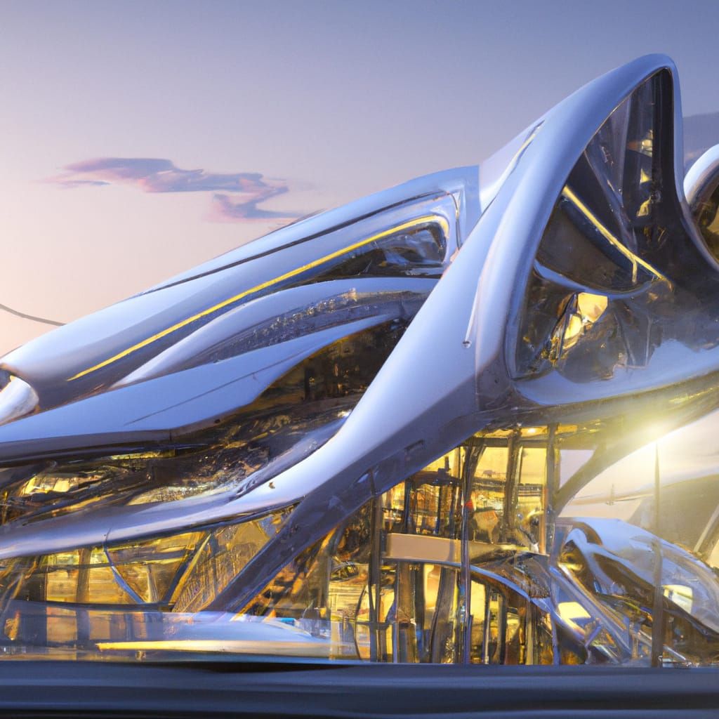 Modern Train Station Facade in Digital Art Style