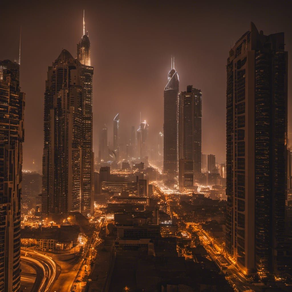 Post-Apocalyptic Dubai in Red Lightning Storm