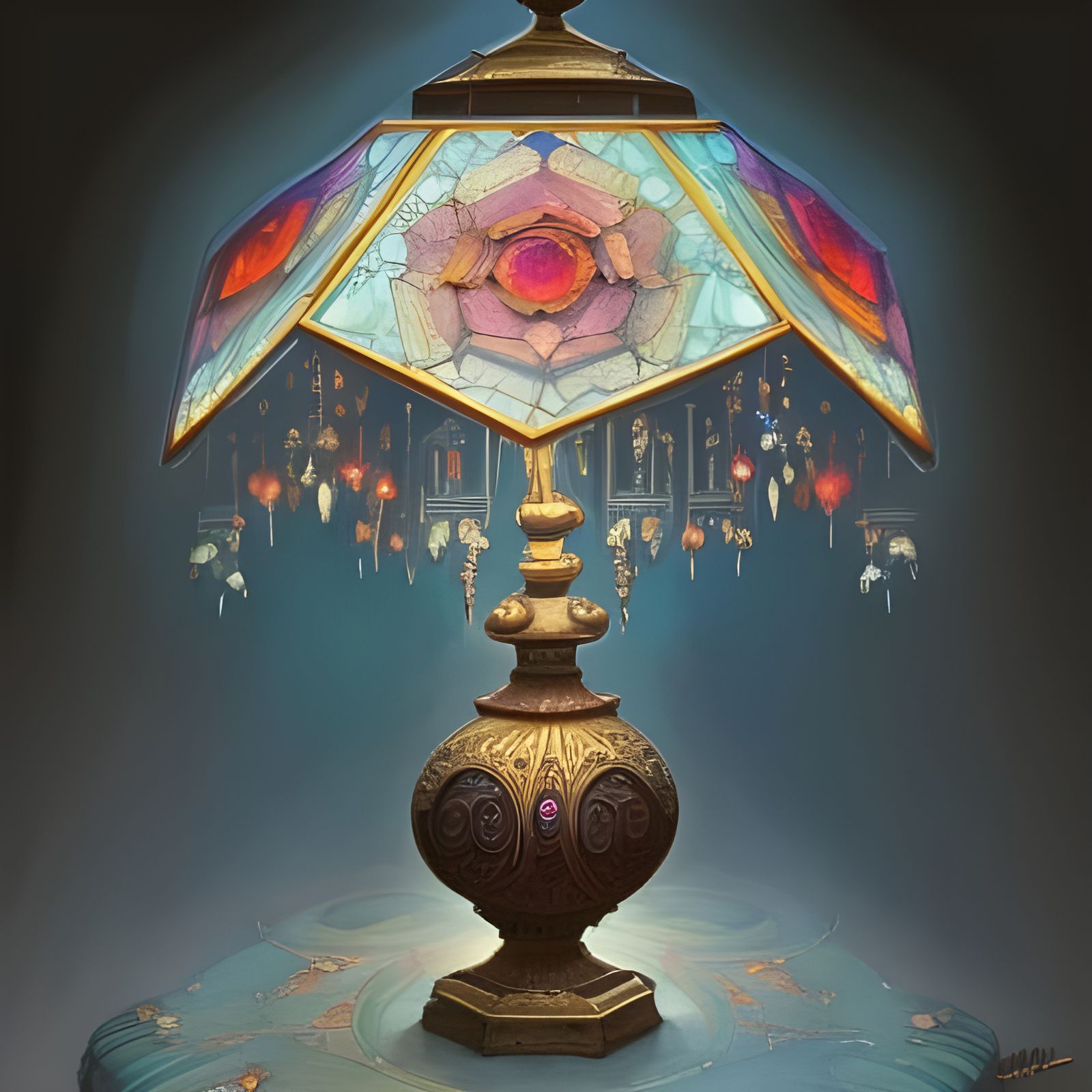Intricate Lamp with Jewels in Watercolor Style