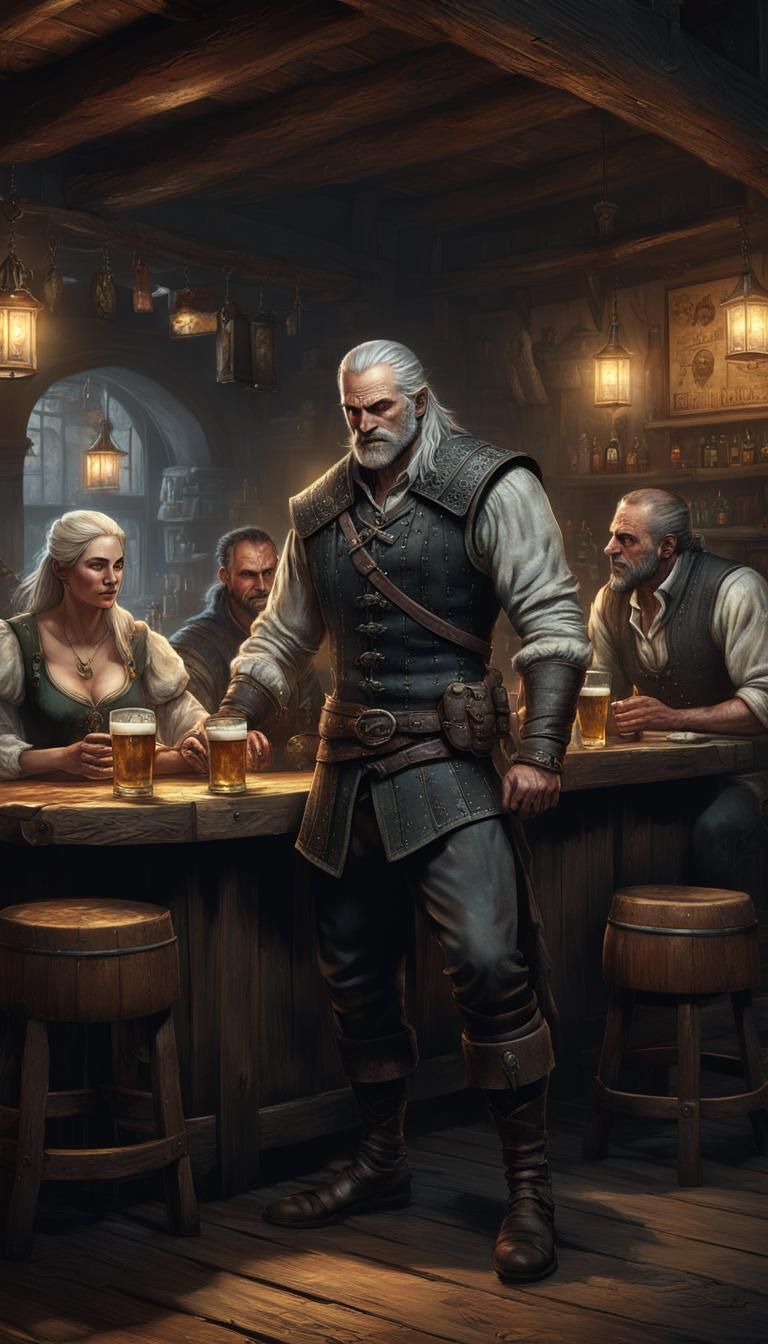 The Witcher in Tavern, Dark Fantasy Art