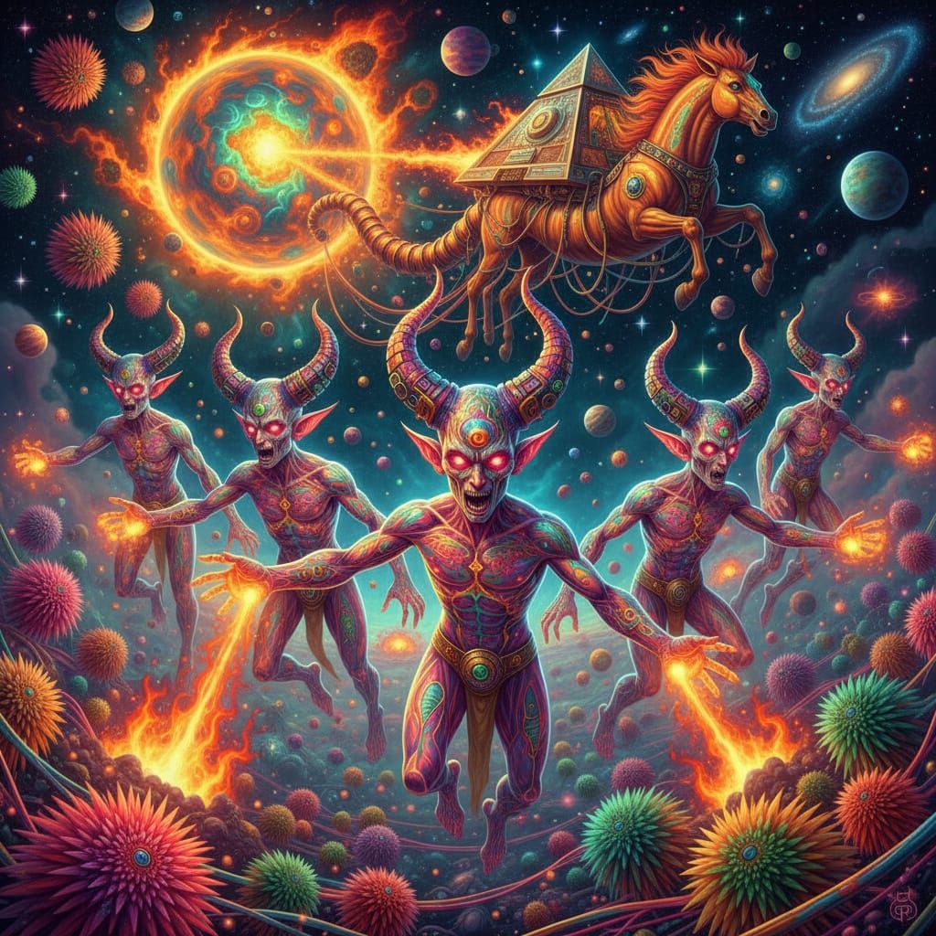 Cosmic Sorcerer Genie with Cyborg Horns