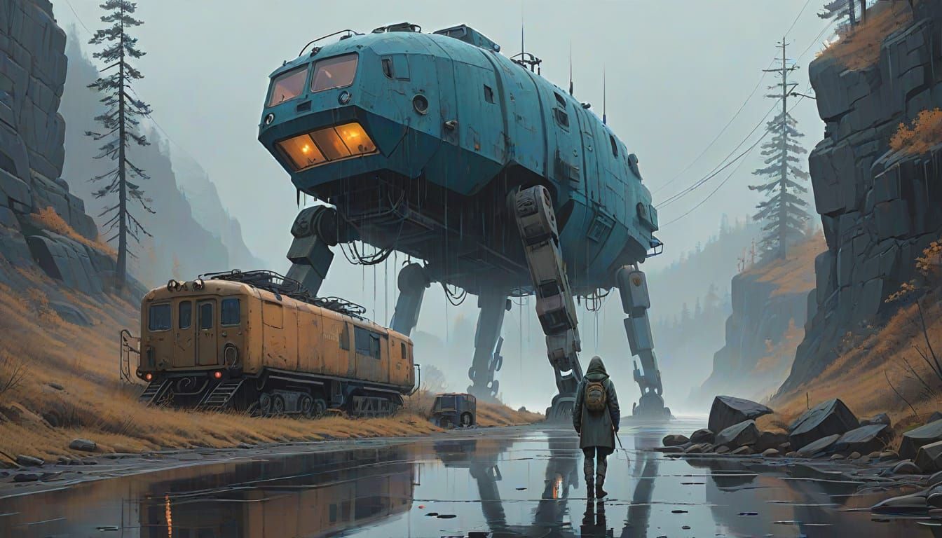 Lifelike Woman's Face Amidst Turbulent Landscape