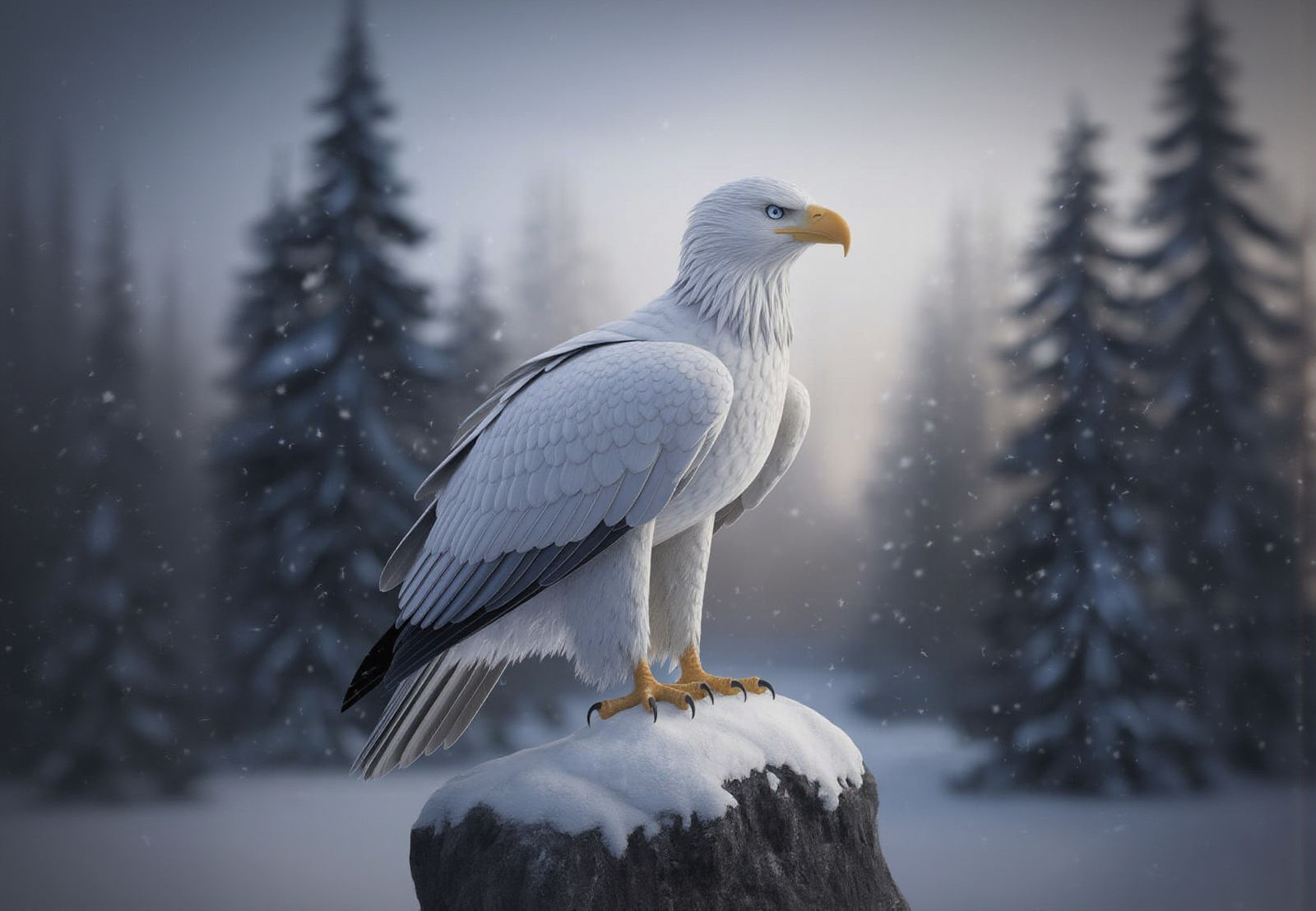 Majestic White Eagle in Serene Winter Landscape