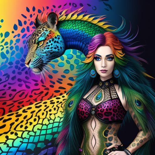 Rainbow Dragon Woman: Abstract Art Portrait