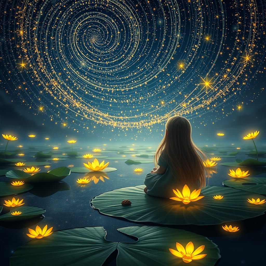 Ethereal Firefly Galaxy Over Serene Pond