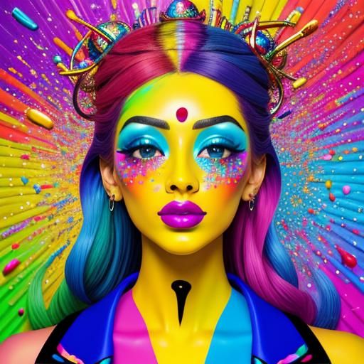 Vibrant Surrealism Portrait with Confetti and Glitter