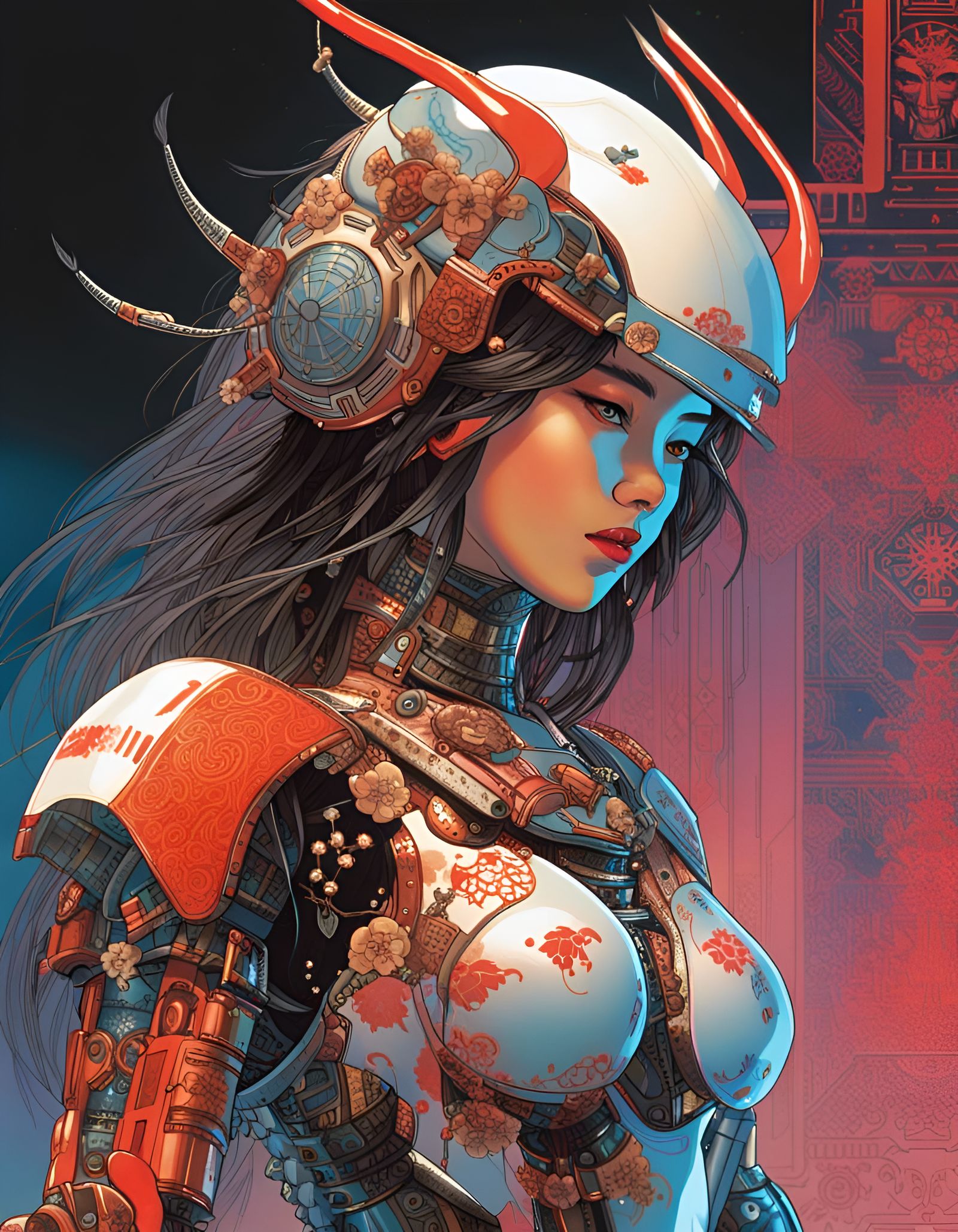 Futuristic Anime Girl in Cyberpunk Samurai Armor