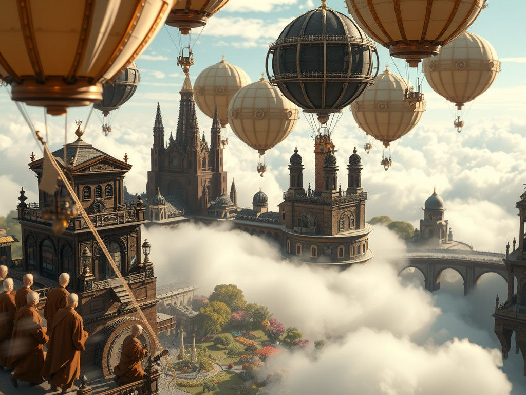 Steampunk Vatican City Floating in the Sky
