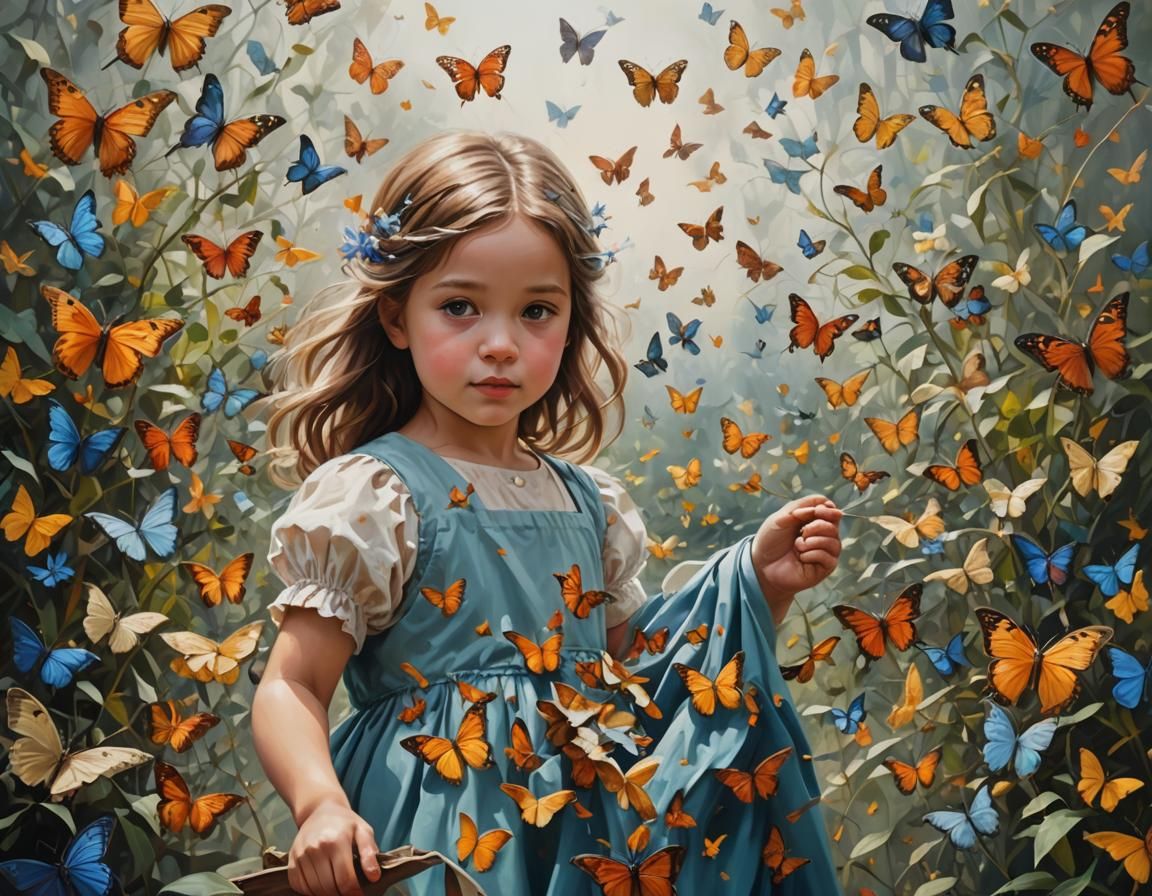Girl with Butterflies: Abstract Digital Painting