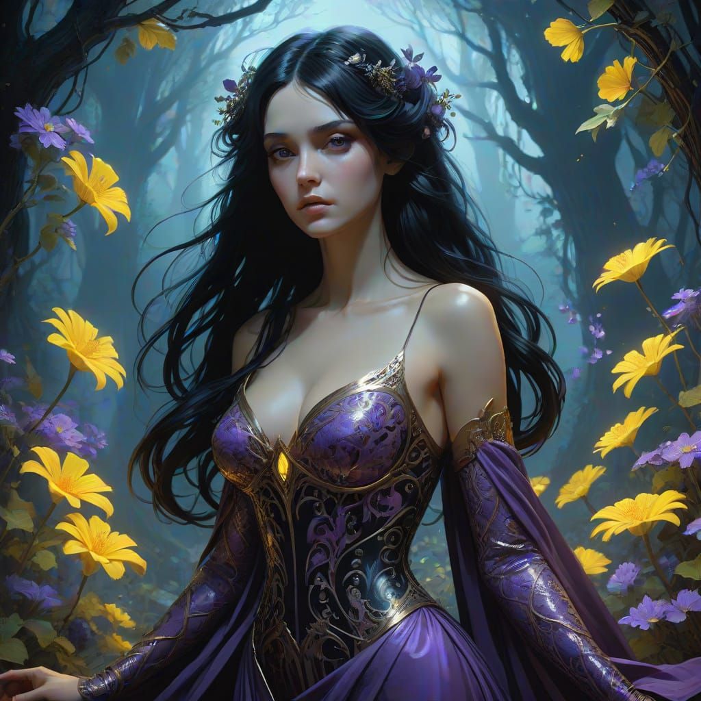 Ethereal Goddess Amidst Bioluminescent Bloom in a Hidden Gro...