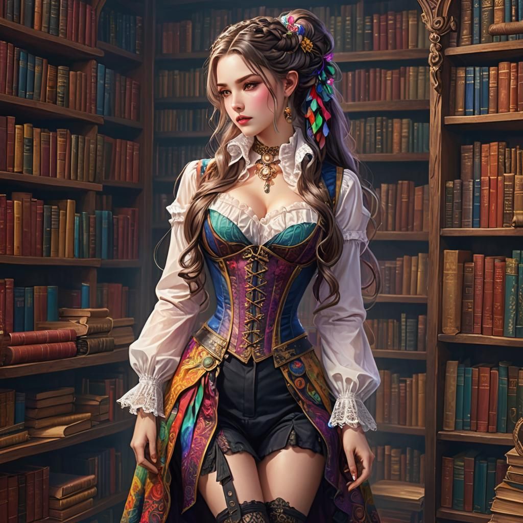 Psychedelic Fantasy Wizard in Colorful Library
