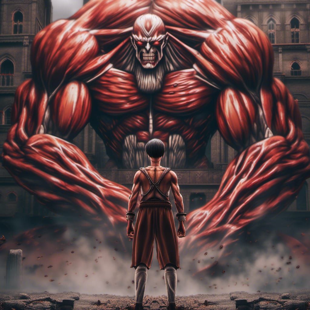 Attack Titan and Colossal Titan in Hyperrealism