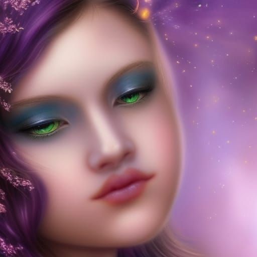 Ethereal highly empathic Young lady with jet black hair& Green eyes that are very emotional& Beautiful lips& Pale comple...